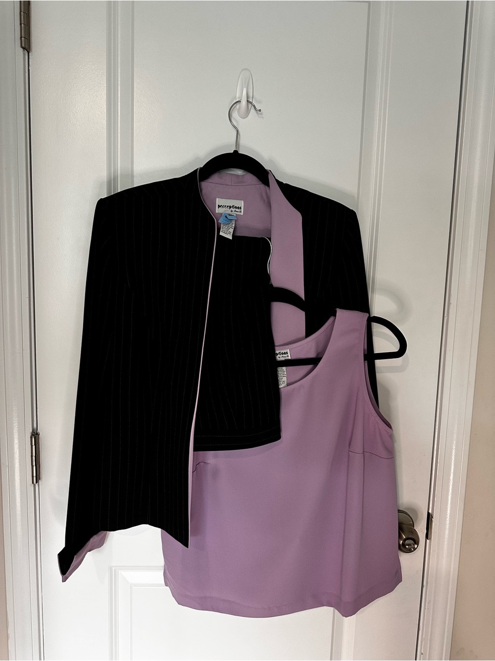 Sleeveless Lavender Tank & Navy Pinstripe Jacket and Pants Set size 10